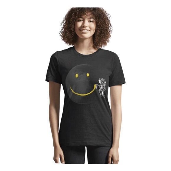 Threadless Make A Smile Graphic Tee Black Astronaut Graffiti Moon Smile Emoji S - Picture 1 of 6